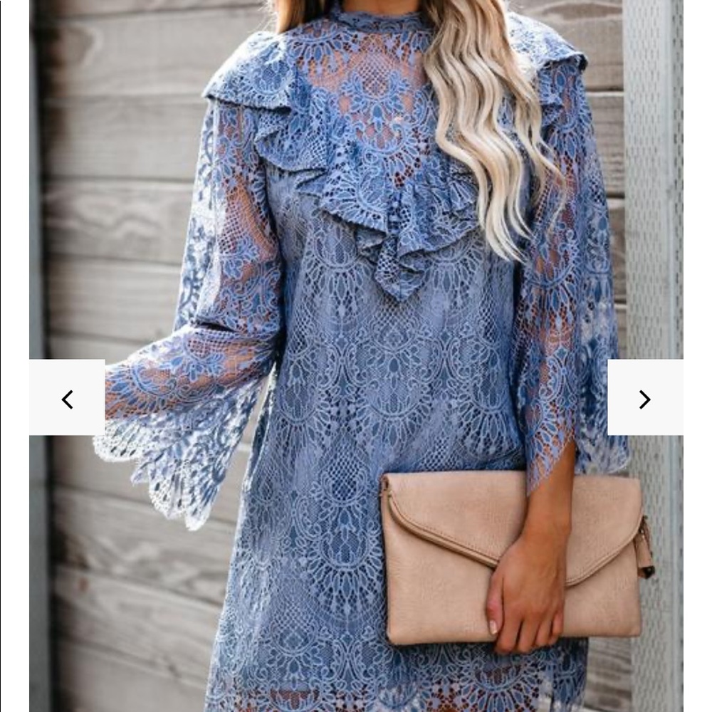 VICI Indigo Scalloped Lace Ruffle Dress